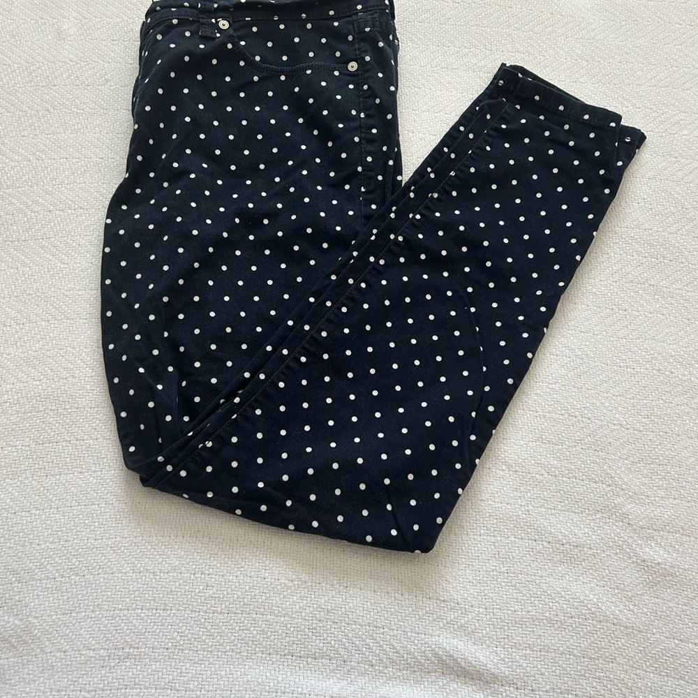 Navy Blue Polka Dot Pants. JC Penney Skinny Super Soft Premium Denim size 33/16